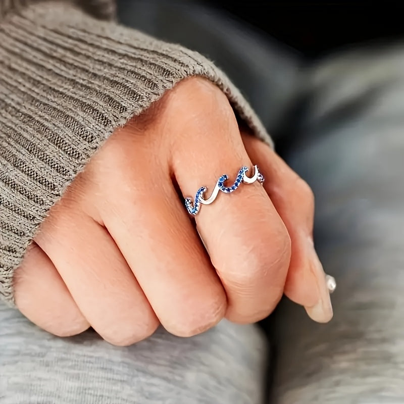 Stylish Blue Zirconia Wave Ring