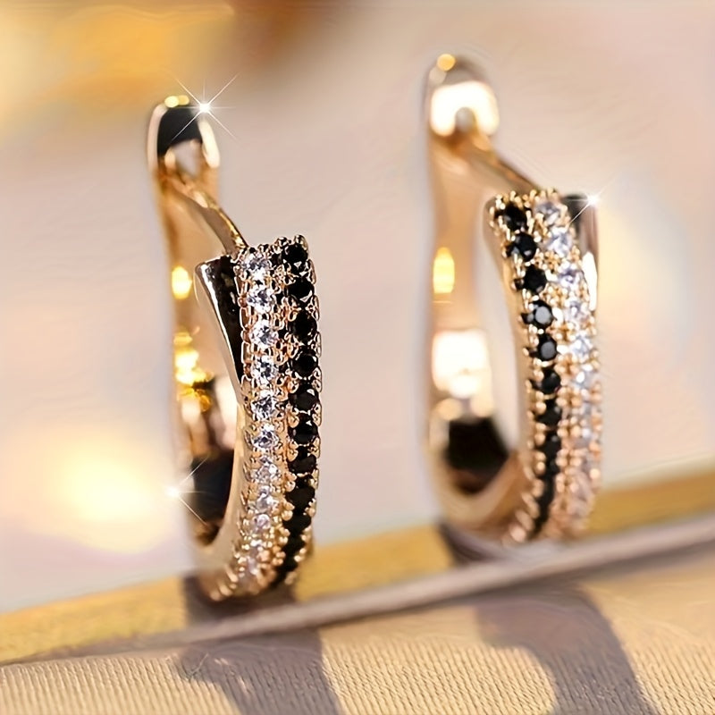 Golden Elegant Hoop Earrings with Zirconia
