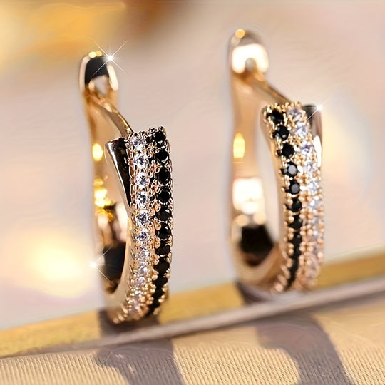 Golden Elegant Hoop Earrings with Zirconia