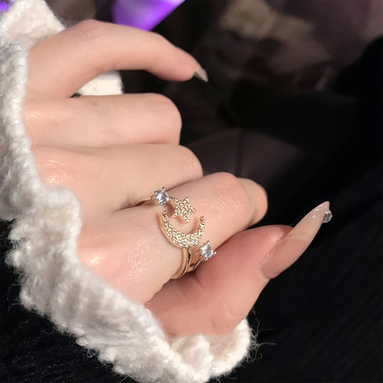 Adjustable Star & Crescent Open Ring