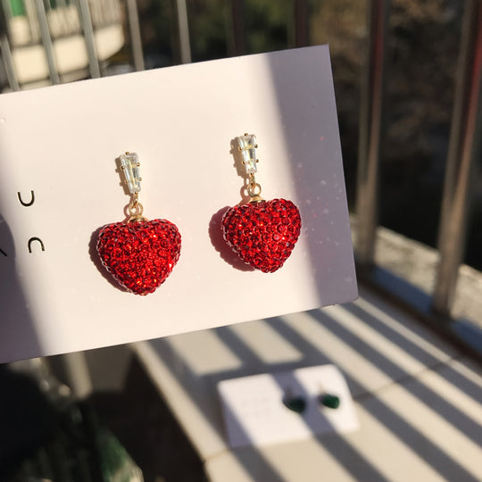 Luxurious Red Heart Dangle Earrings
