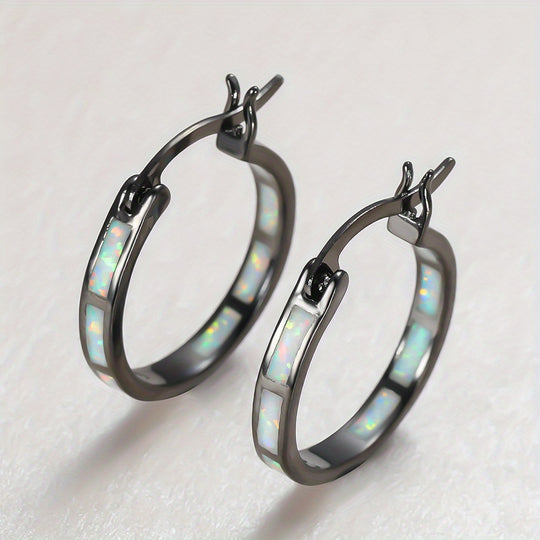 Timeless  Boho Opal Hoop Earrings