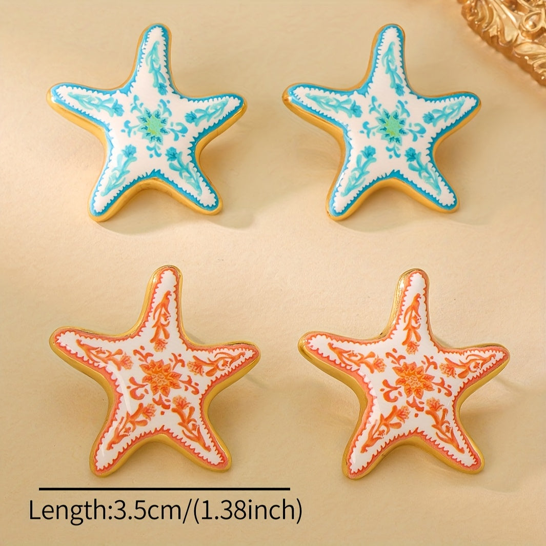 Trendy Painted Starfish Earrings