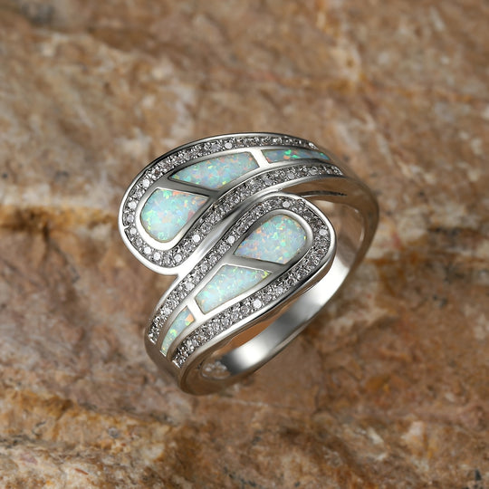 Boho Trendy White Opal Stone Ring