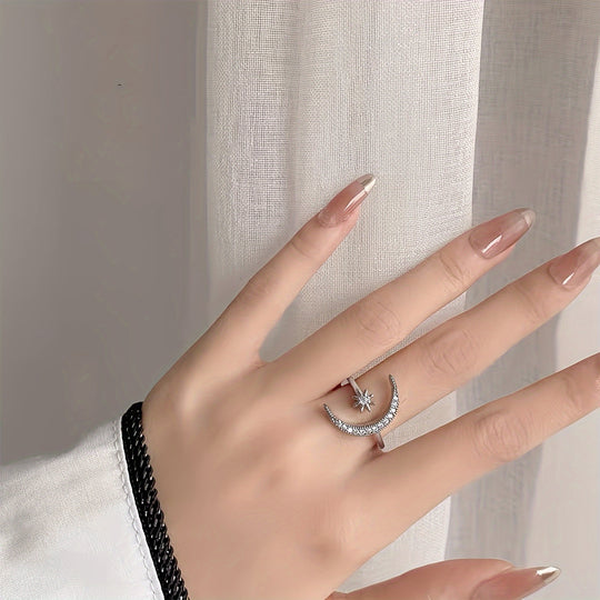 Adjustable Star & Crescent Moon Ring