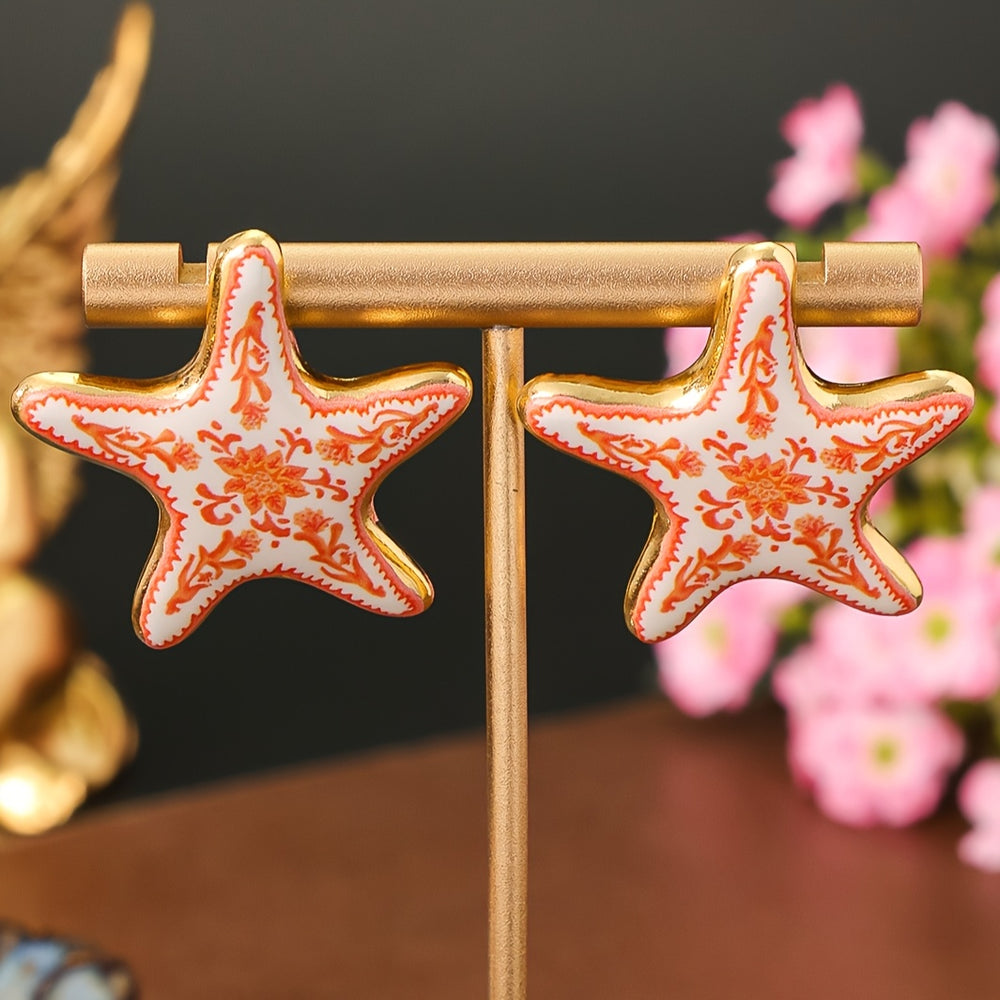 Trendy Painted Starfish Earrings