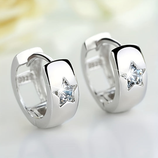 Inlay Zirconia Star Hoop Earrings