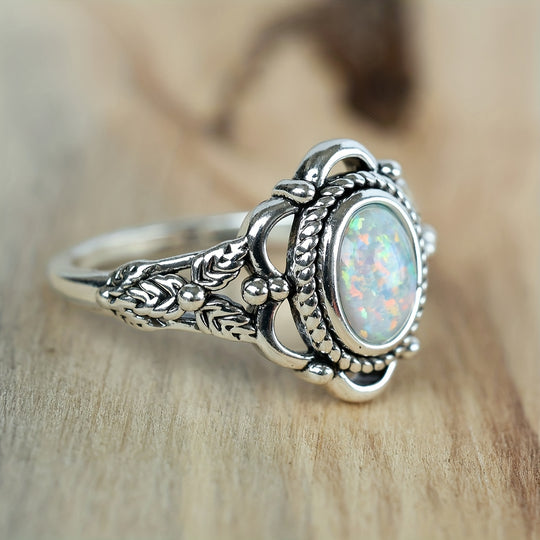 Retro Silvery Opal Ring