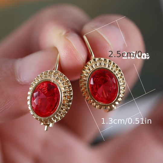 Oval Red Zirconia Earrings