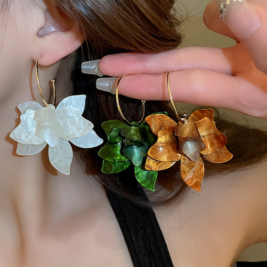 Trendy Resin Flower Dangle Earrings