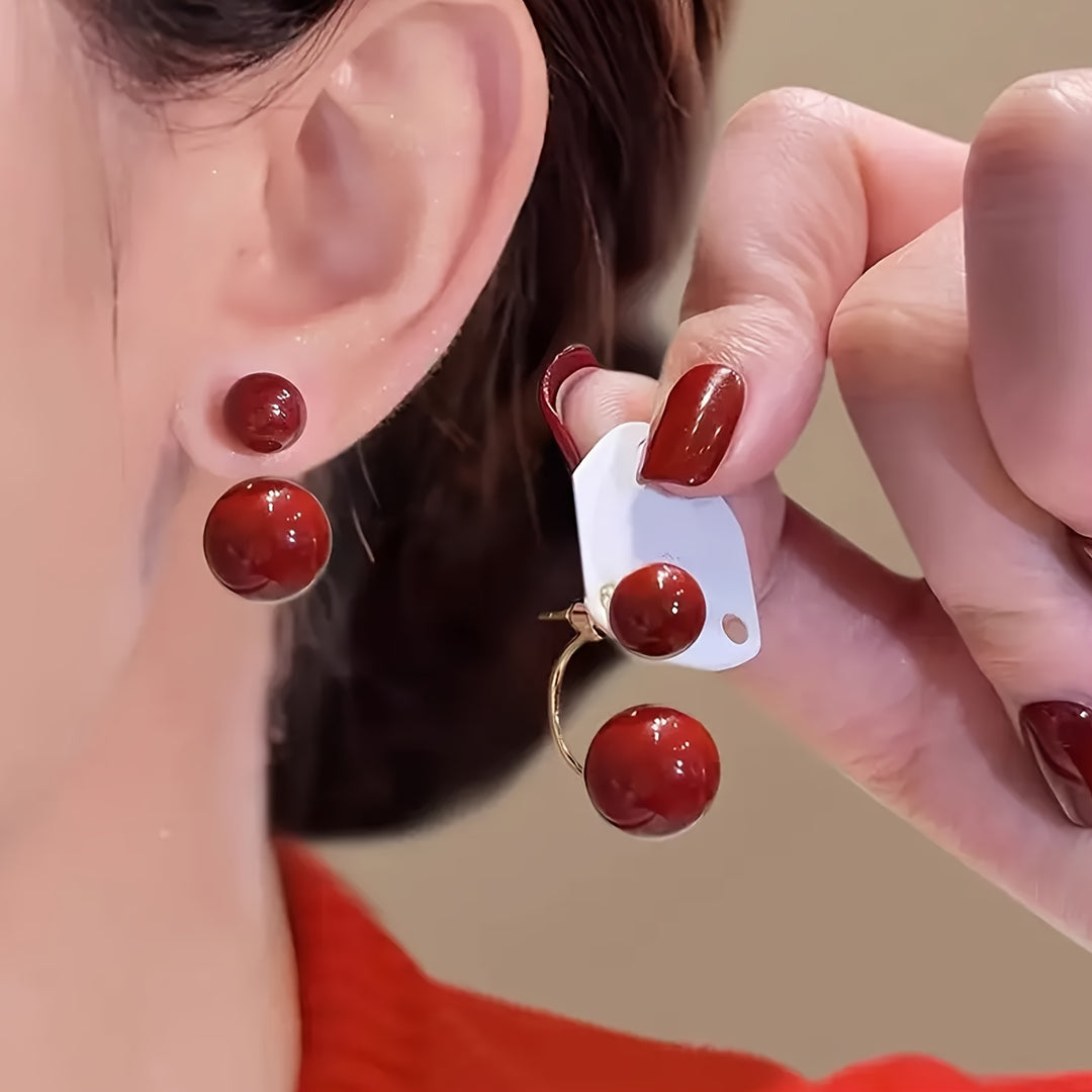 Simple Red Double Ball Earrings