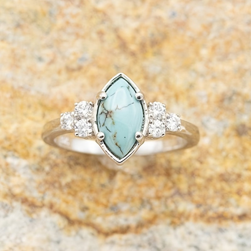 Fashionable Zirconia Oval Turquoise Ring Set