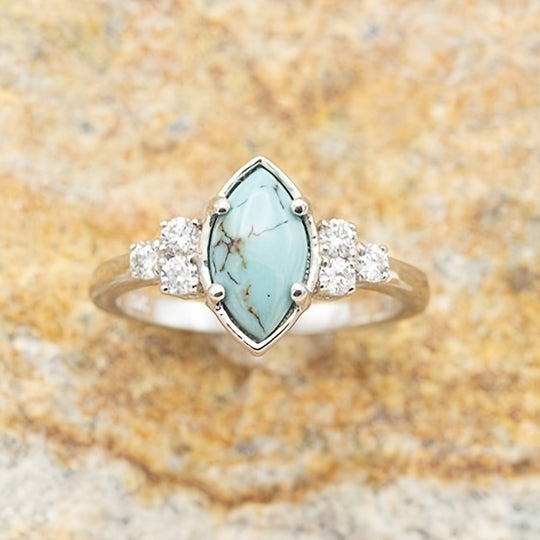 Fashionable Zirconia Oval Turquoise Ring Set