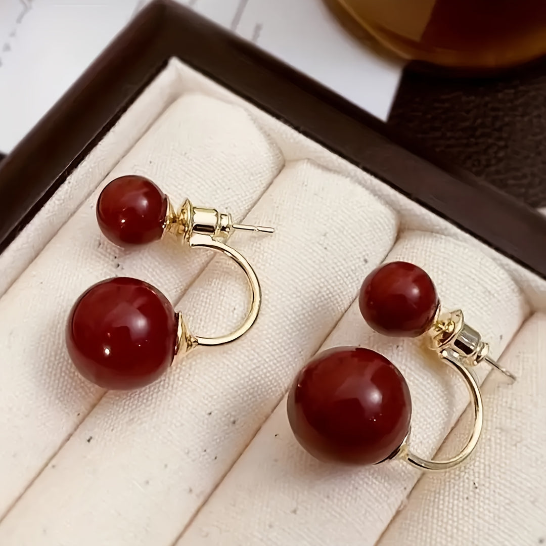 Simple Red Double Ball Earrings
