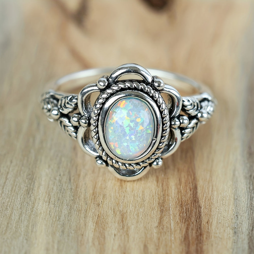 Retro Silvery Opal Ring