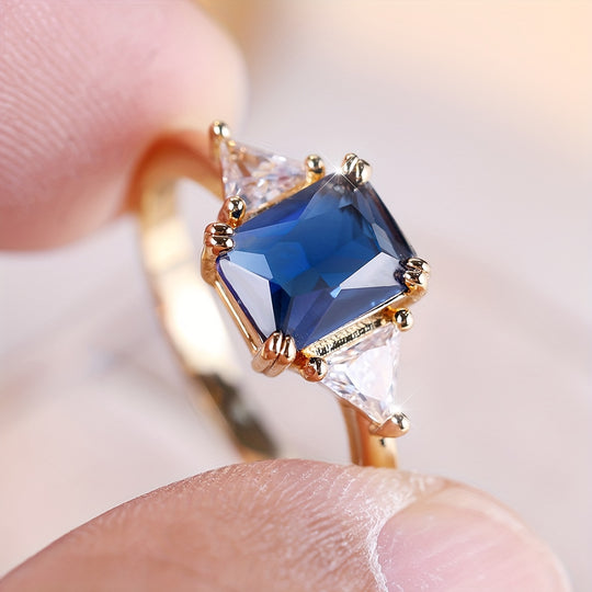 Trendy Blue Square Zirconia Ring