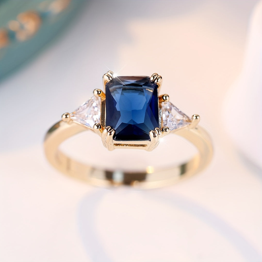 Trendy Blue Square Zirconia Ring