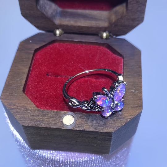 Elegant Boho-Chic Purple Opal Butterfly Ring