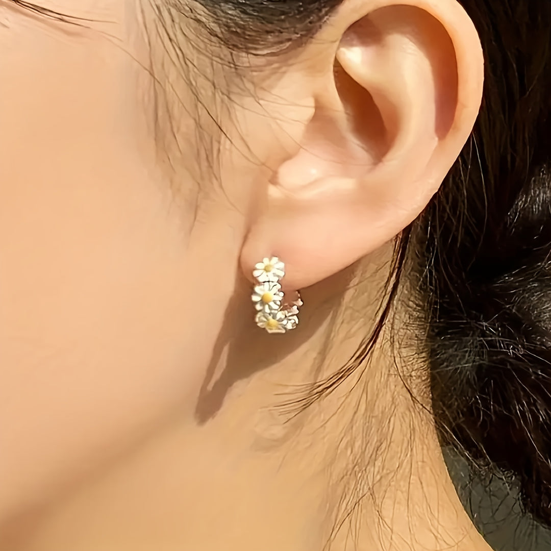 Elegant Daisy Flower Hoop Earrings