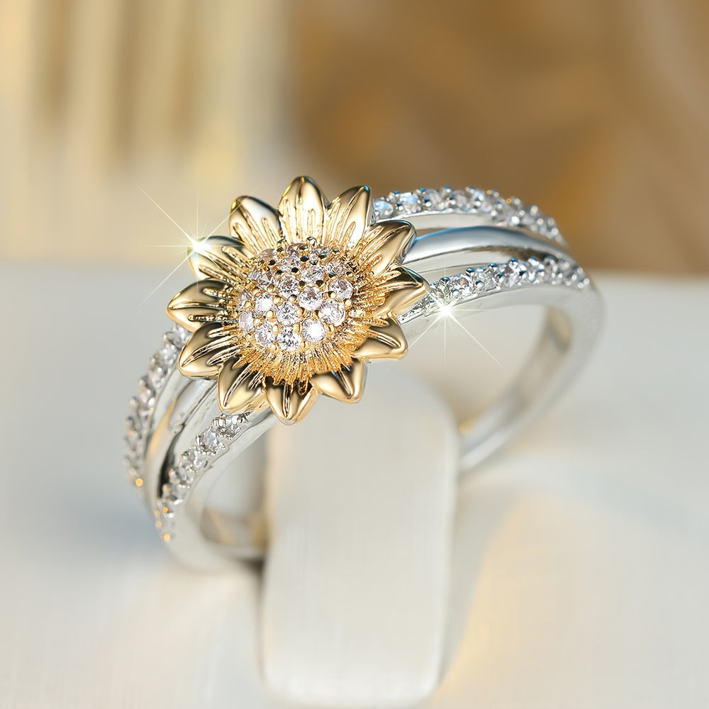Elegant Sunflower Zirconia Ring