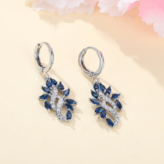 Elegant Blue Zirconia Leaf Drop Earrings
