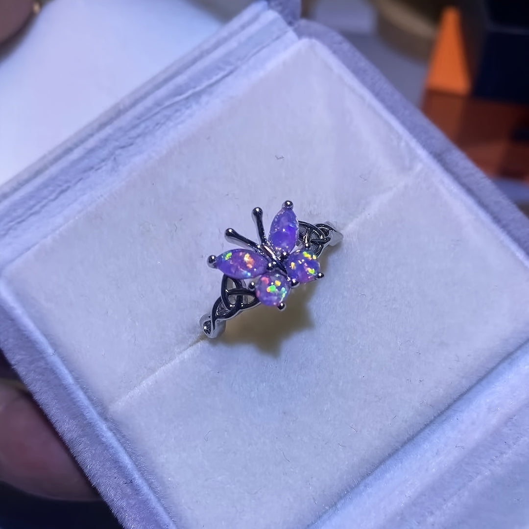 Elegant Boho-Chic Purple Opal Butterfly Ring