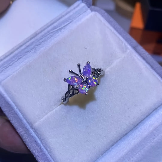 Elegant Boho-Chic Purple Opal Butterfly Ring