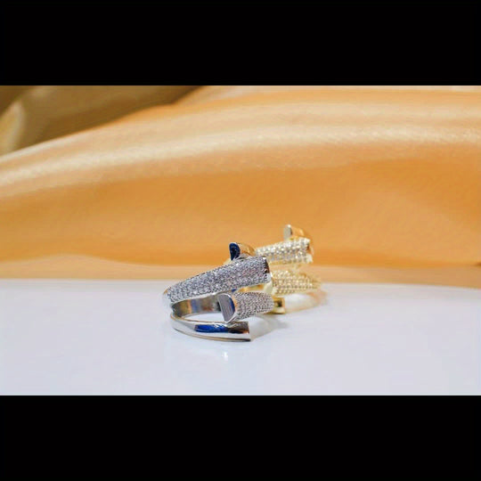 Unique Inlaid  Zirconia Open Ring