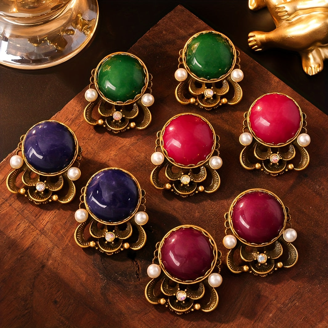 Sleek Natural Gemstone Stud Earrings
