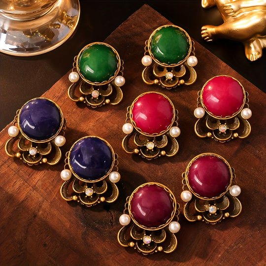 Sleek Natural Gemstone Stud Earrings