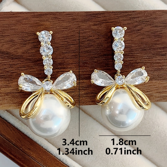 Stylish Imitation Pearl Bow Earrings