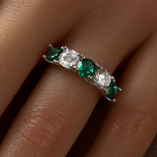 Round White and Green Zirconia Ring