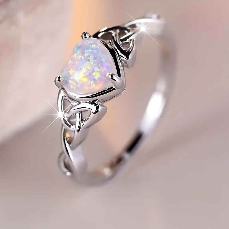 Stylish White Opal Heart Ring