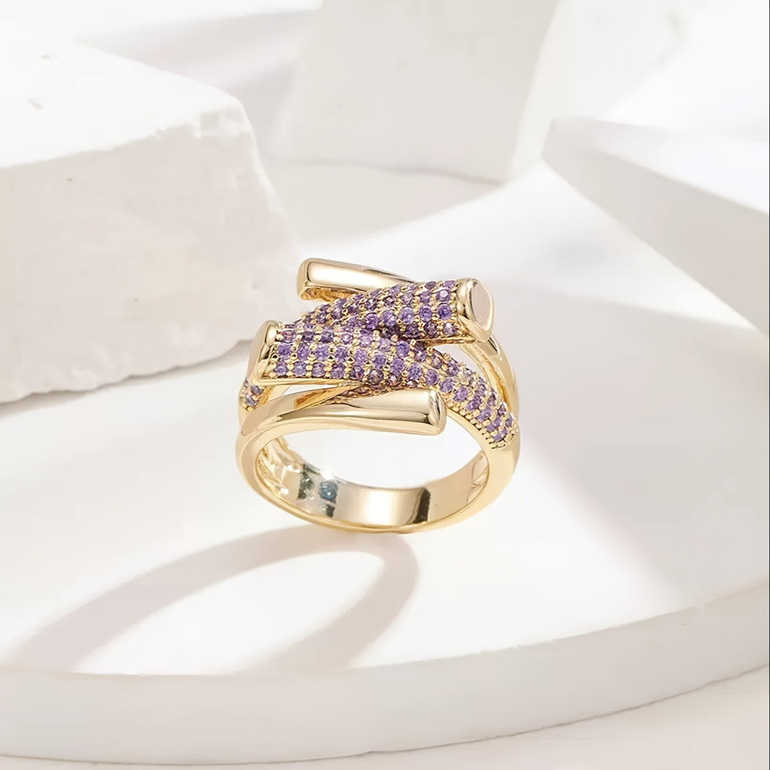 Unique Inlaid  Zirconia Open Ring