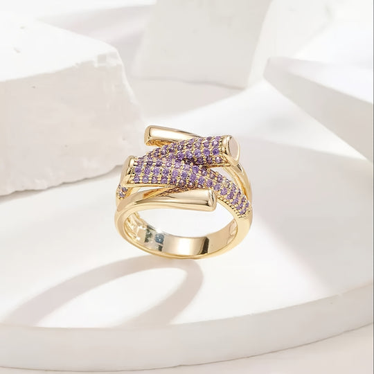 Unique Inlaid  Zirconia Open Ring
