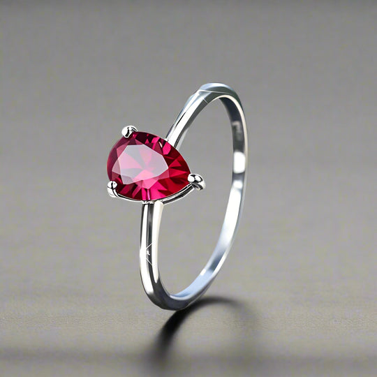 Simple Teardrop Red Zirconia Ring