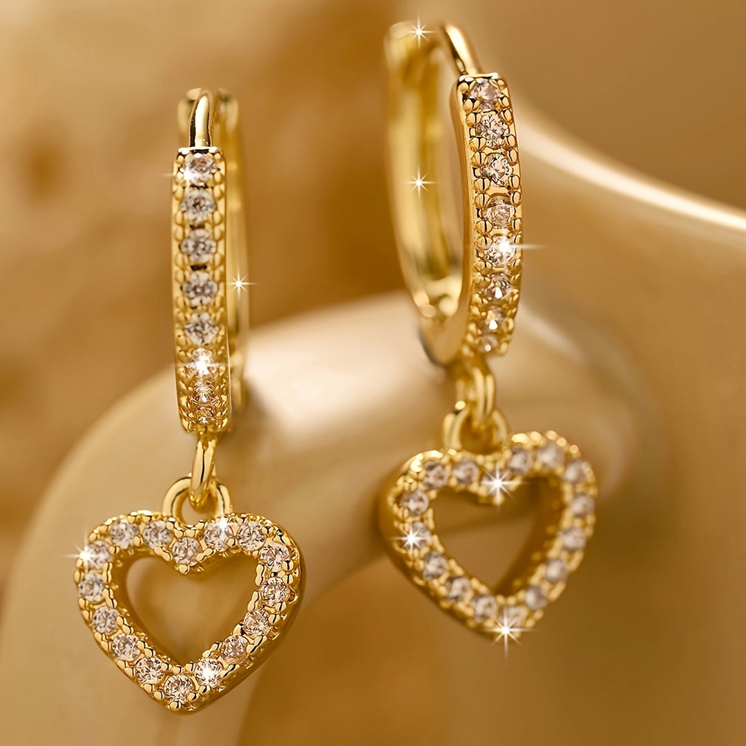 Sparkling Heart Pendant Hoop Earrings