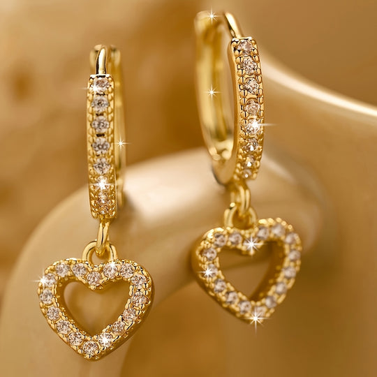 Sparkling Heart Pendant Hoop Earrings