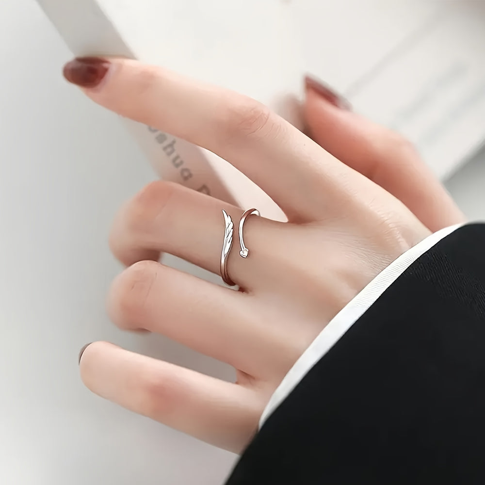 Simple Heart & Wing Open Ring