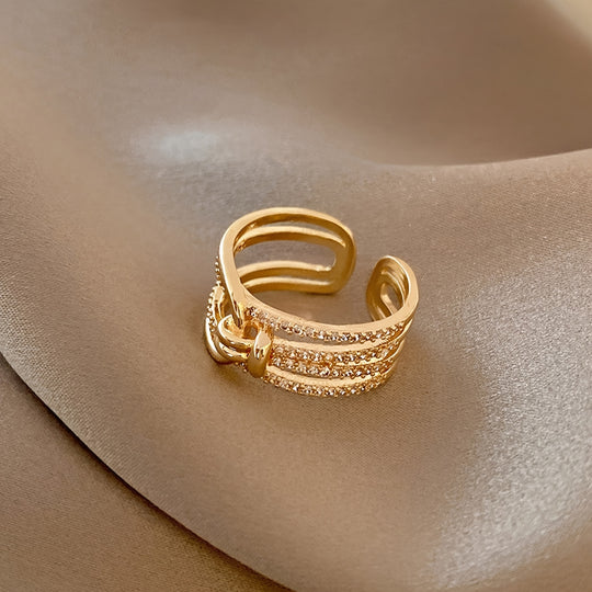 Elegant Layered Knot Zirconia Open Ring