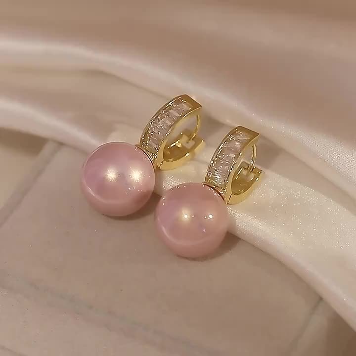 Pink Pearl Zirconia Earrings