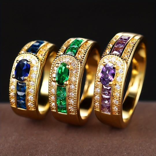 Vibrant Inlaid Zirconia Band Ring