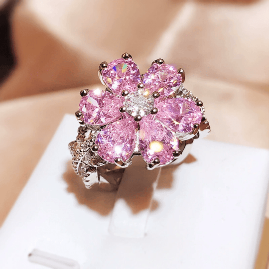 Modern Floral Pink Zirconia Ring