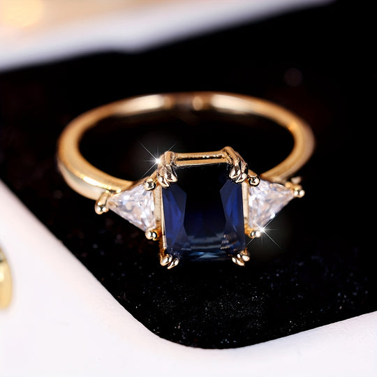 Trendy Blue Square Zirconia Ring