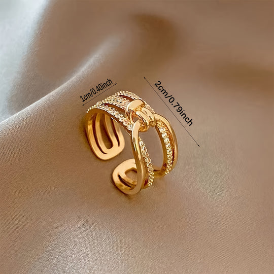 Elegant Layered Knot Zirconia Open Ring