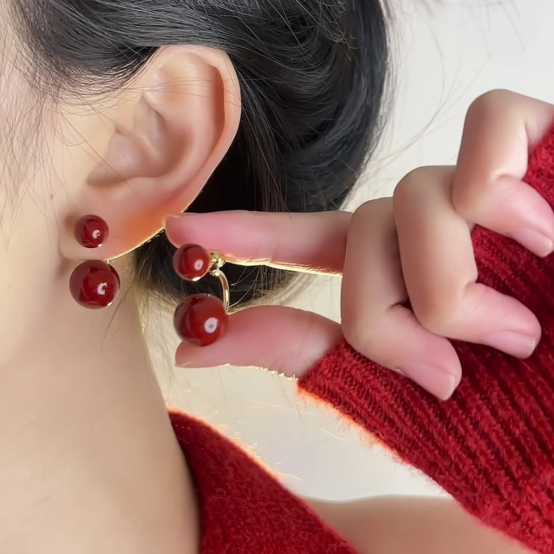 Simple Red Double Ball Earrings