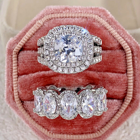 2pcs Minimalist Zirconia Wedding Band Set