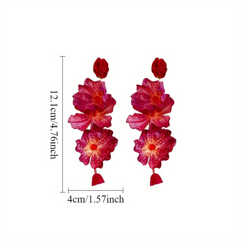 Fashionable Red Rose Earrings