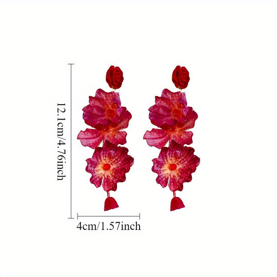 Fashionable Red Rose Earrings