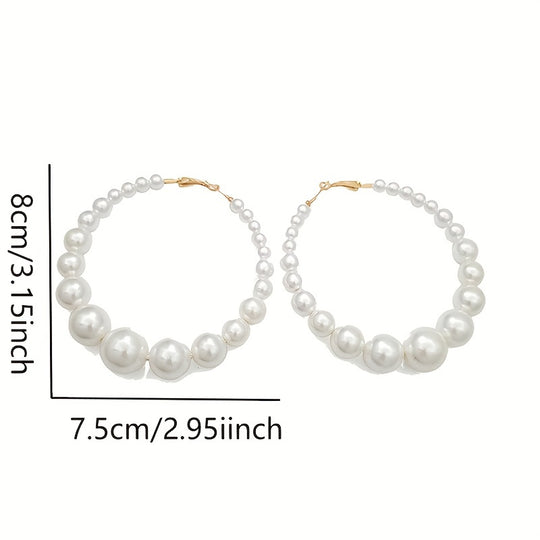 Faux Pearl Decor Hoop Earrings